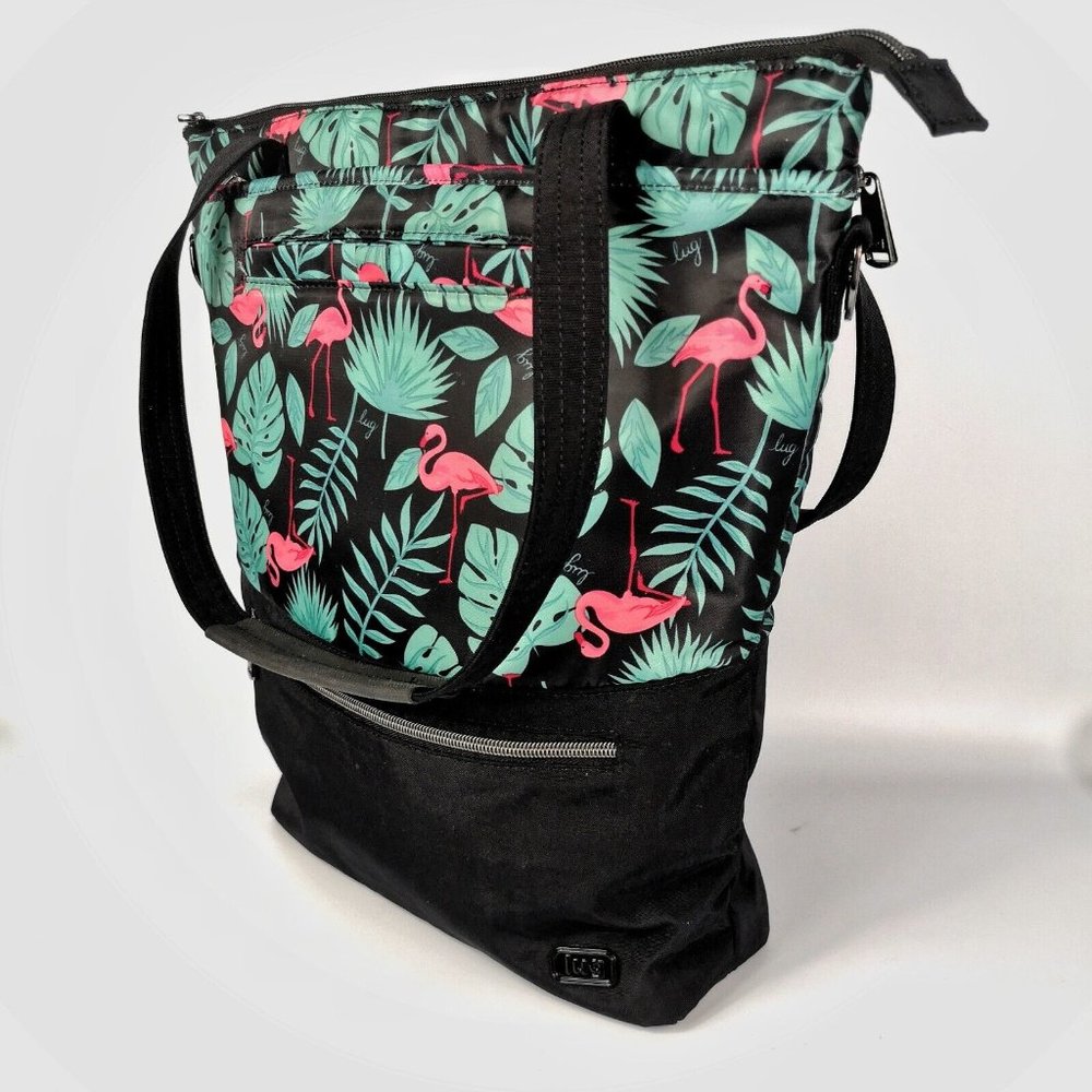 Lug Flamingo Teal Beach Tote Bag Whirl PINK lining waterproof large.